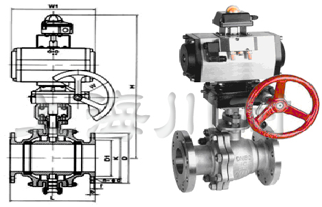 Q641Y帶手動氣動硬密封球閥結構圖